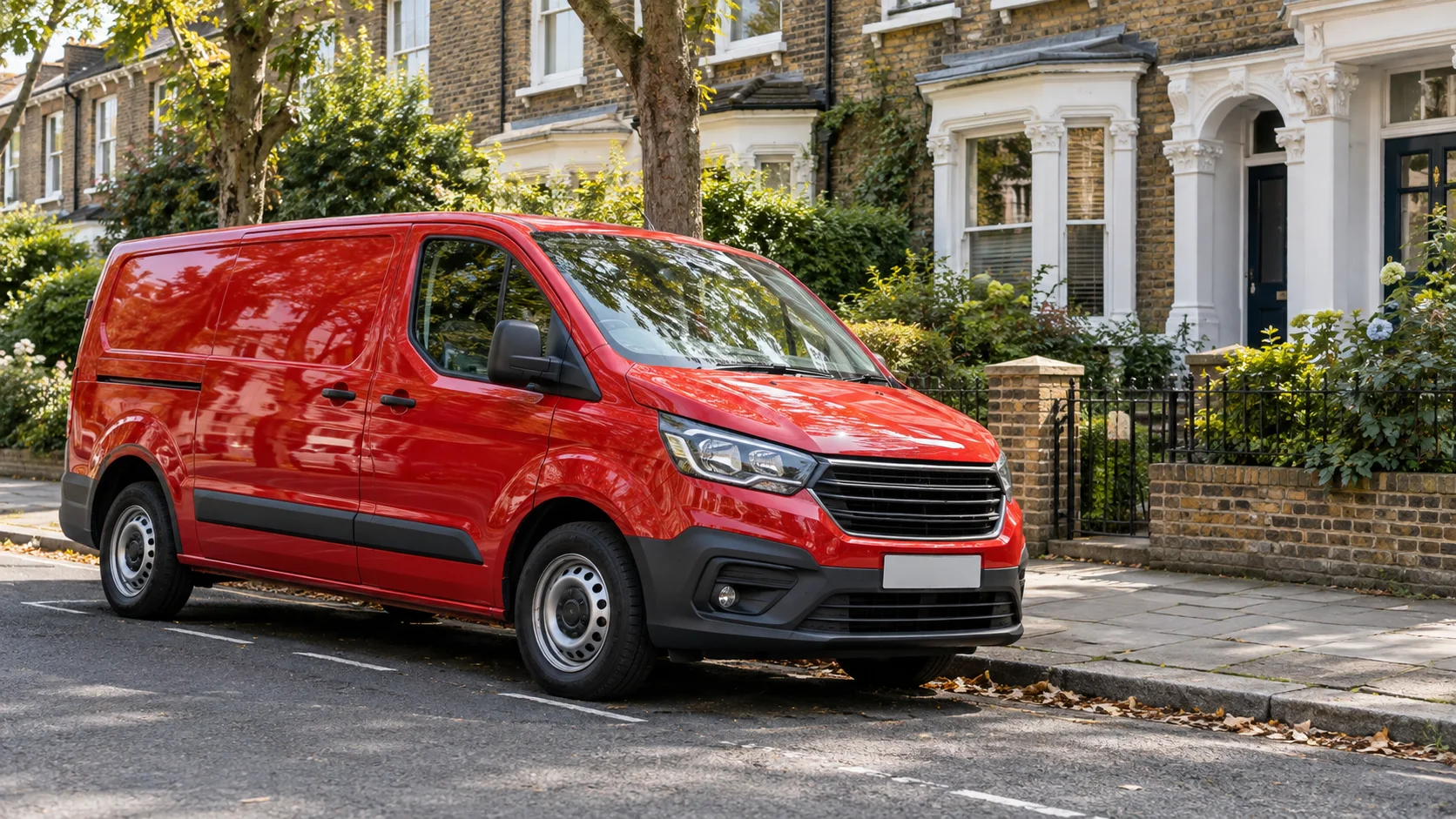Illustrative image of a red service van on a London residential street